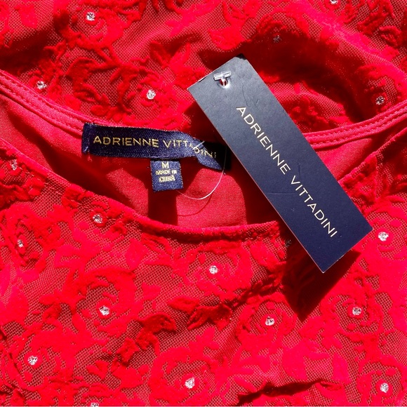 NWT Adrienne Vittadini Red Lace Top size M Silver Dots ❣️Great for Valentine ❤️ - Picture 3 of 7